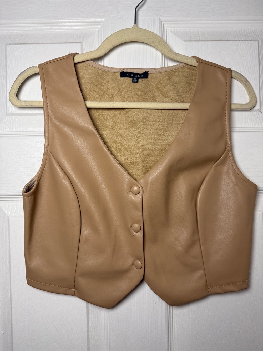 Faux Leather Sleeveless Vest in Camel